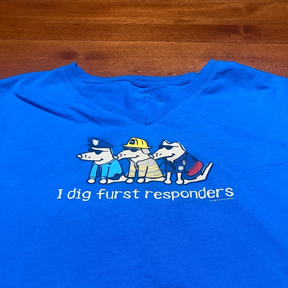 Blue Graphic Tee with Heroic Dogs